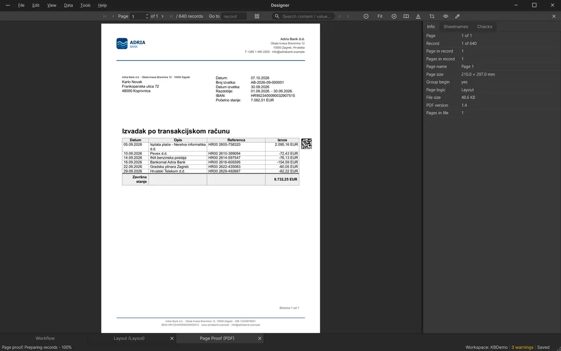 Page Proof: die Tabelle auf Seite zwei fortgesetzt