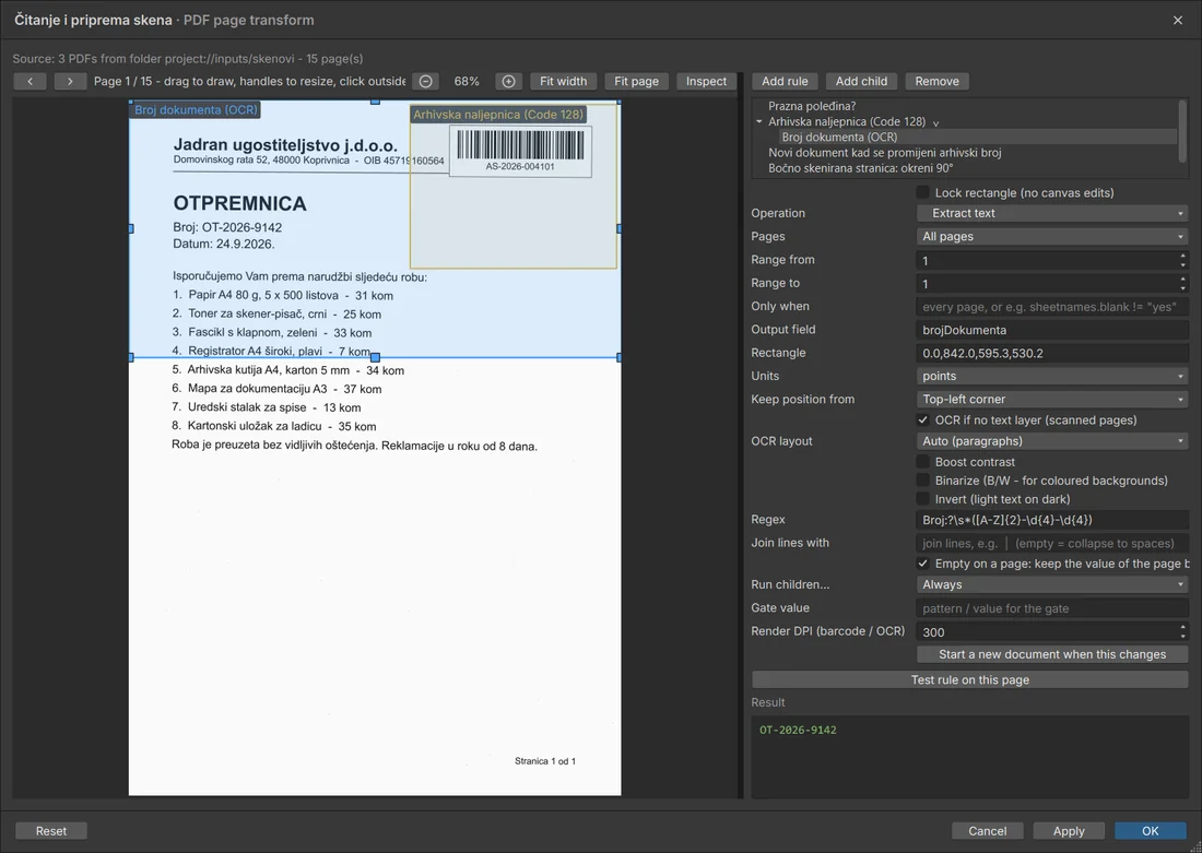 Extract text con "OCR if no text layer"