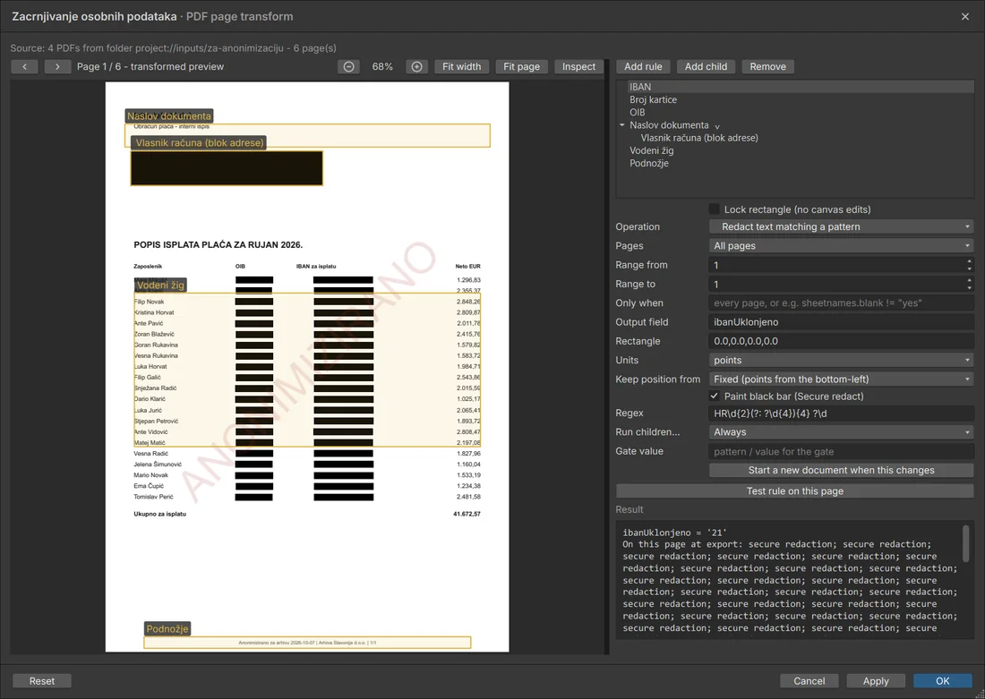 Redact text matching a pattern