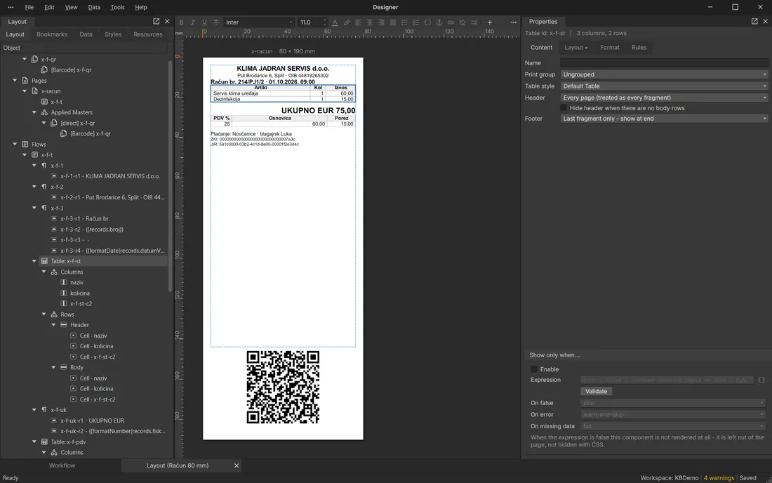 80-mm-Fiskalbeleg mit QR
