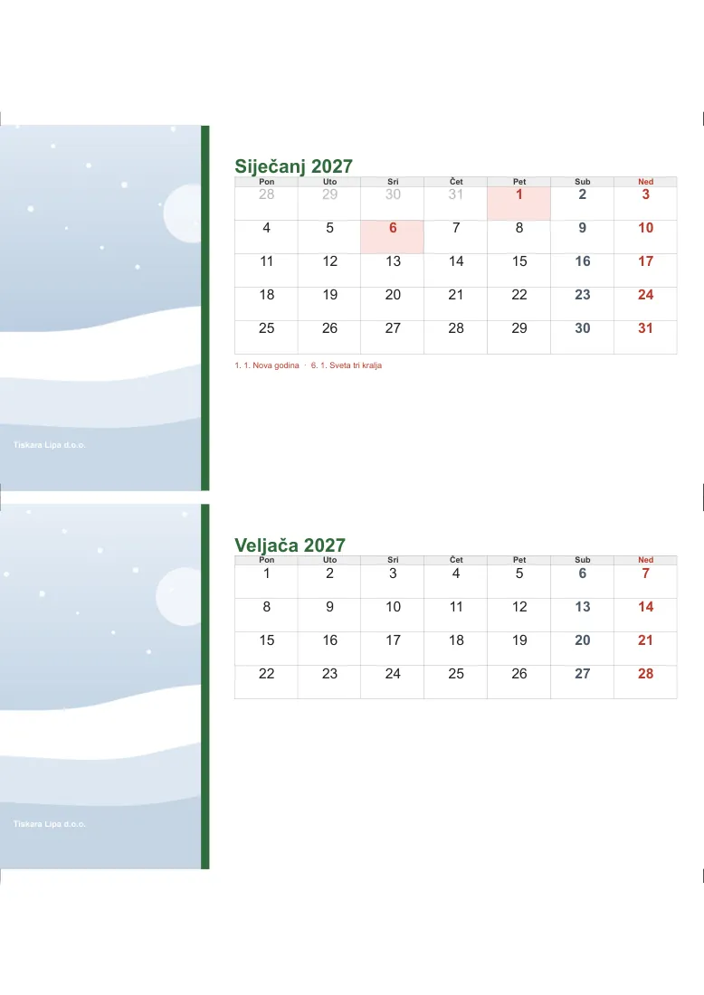 Tischkalender, zwei pro A4
