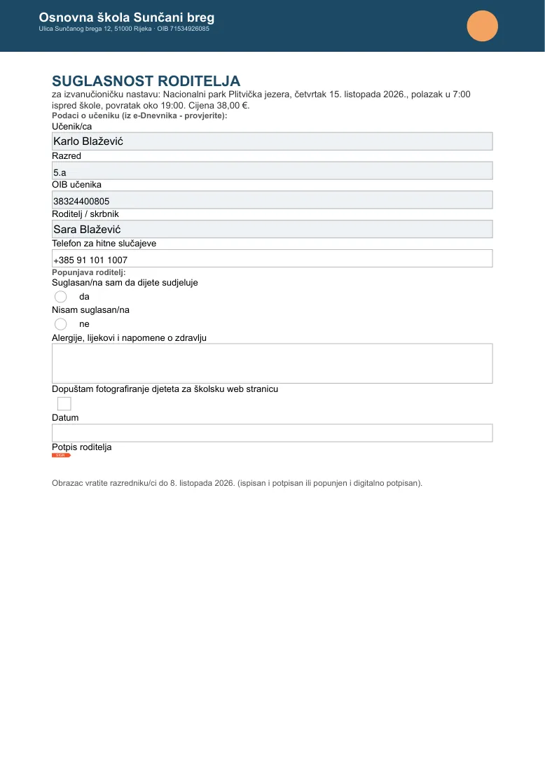 Einverständniserklärung als ausgefülltes PDF-Formular