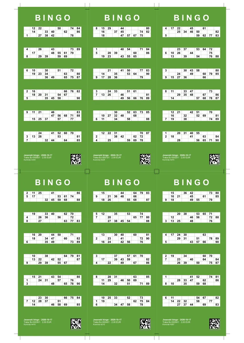 Strisce di bingo con numeri generati, cut and stack