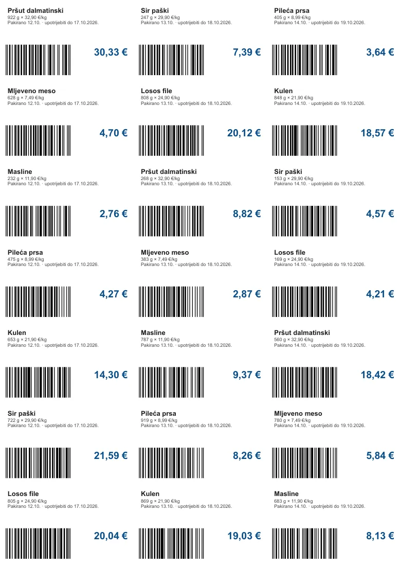 Waagenetiketten mit Preis aus dem Gewicht im EAN-13